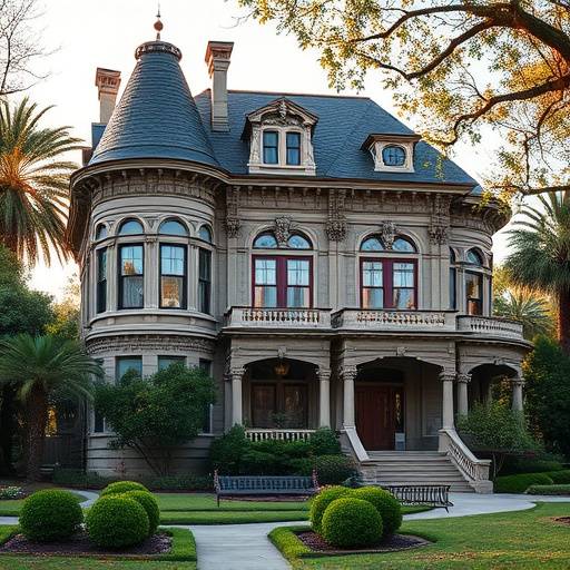 A beautifully restored Victorian mansion in Pasadena with intricate architectural details and lush gardens.